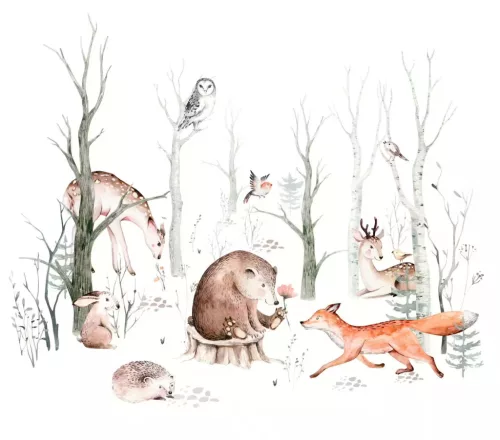 Rasch Kids World 2, vlies anyagú, fehér, szürke, barna színű, állatos, fás, Gyerek poszter