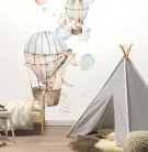 Rasch Kids World 2, vlies anyagú, fehér, kék, barna, sárga színű, légballonos, állatos, Gyerek poszter