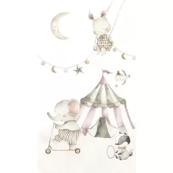   Rasch Kids World 2, vlies anyagú, fehér, szürke, lila színű, állatos, cirkusz, Gyerek poszter