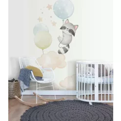   Rasch Kids World 2, vlies anyagú, fehér, szürke, kék, beige színű, lufis, felhős, állatos, Gyerek poszter