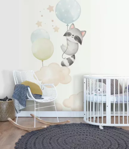 Rasch Kids World 2, vlies anyagú, fehér, szürke, kék, beige színű, lufis, felhős, állatos, Gyerek poszter