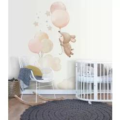   Rasch Kids World 2, vlies anyagú, fehér, rózsaszín, beige színű, lufis, felhős, állatos, Gyerek poszter