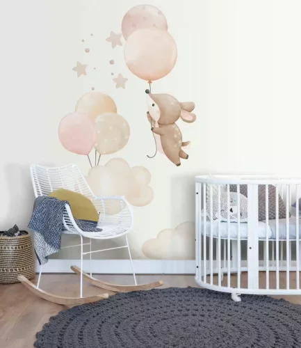 Rasch Kids World 2, vlies anyagú, fehér, rózsaszín, beige színű, lufis, felhős, állatos, Gyerek poszter