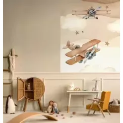   Rasch Kids World 2, vlies anyagú, barna, beige színű, felhős, repülős, Gyerek poszter
