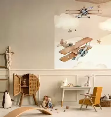 Rasch Kids World 2, vlies anyagú, barna, beige színű, felhős, repülős, Gyerek poszter