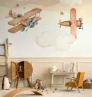 Rasch Kids World 2, vlies anyagú, barna, beige színű, felhős, repülős, Gyerek poszter