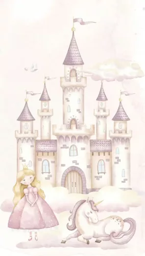 Rasch Kids World 2, vlies anyagú, fehér, rózsaszín, lila, barna színű, kastélyos, hercegnős, Gyerek poszter