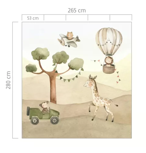 Rasch Kids World 2, vlies anyagú, fehér, barna, zöld, szürke színű, légballonos, állatos, Gyerek poszter