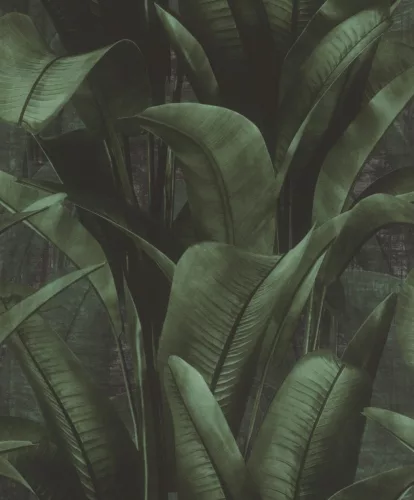 Rasch Rasch Back to Nature vinyl, vlies anyagú, fekete, zöld színű, 3d, leveles, Modern tapéta
