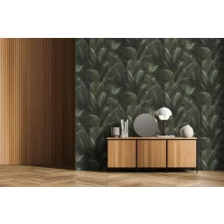   Rasch Rasch Back to Nature vinyl, vlies anyagú, fekete, zöld színű, 3d, leveles, Modern tapéta