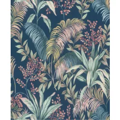   Rasch Florentine IV vinyl, vlies anyagú, kék, zöld, mályva, mustársárga színű, leveles, Modern tapéta