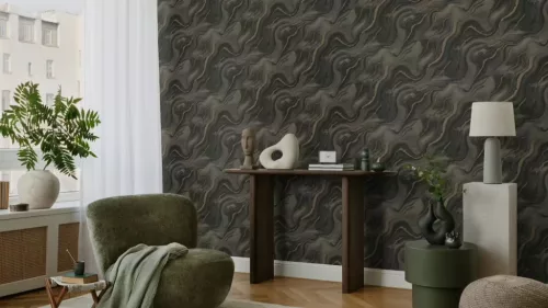 Rasch Factory 6, vlies, vinyl anyagú, fekete, szürke, arany színű, márványos, Indusztriális tapéta