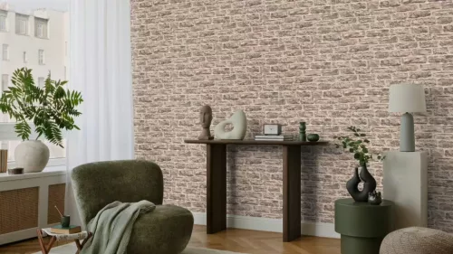 Rasch Factory 6, vlies, vinyl anyagú, barna színű, téglamintás, 3d, Indusztriális tapéta
