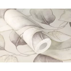   Rasch  Incanto vlies, vinyl anyagú, fehér, szürke, barna színű, leveles, Modern tapéta