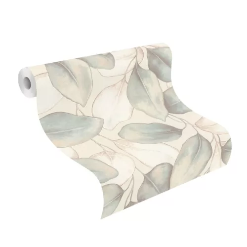 Rasch  Incanto vlies, vinyl anyagú, fehér, türkiz, beige színű, leveles, Modern tapéta