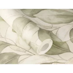   Rasch  Incanto vlies, vinyl anyagú, fehér, zöld, beige  színű, leveles, Modern tapéta
