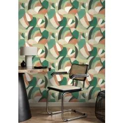   Rasch  Allegretto vlies, vinyl anyagú, fehér, zöld, beige, terrakotta színű, geometriai, Modern tapéta