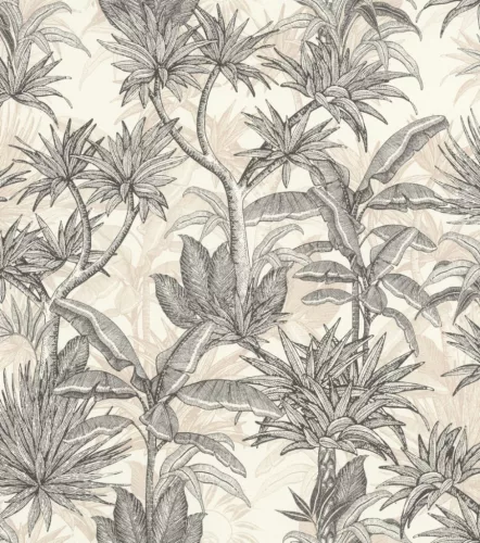 Rasch  Allegretto vlies, vinyl anyagú, szürke, fehér, barna színű, leveles, Modern tapéta