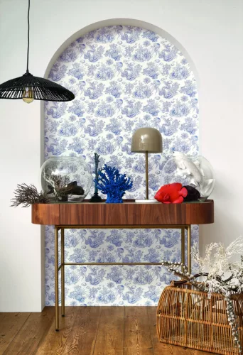 Casadeco Seaside vlies, vinyl anyagú, kék, fehér színű, tenger, halas, Modern tapéta