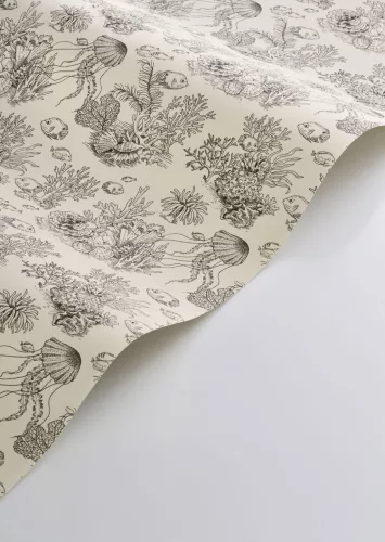 Casadeco Seaside vlies, vinyl anyagú, beige, fekete színű, tenger, halas, Modern tapéta