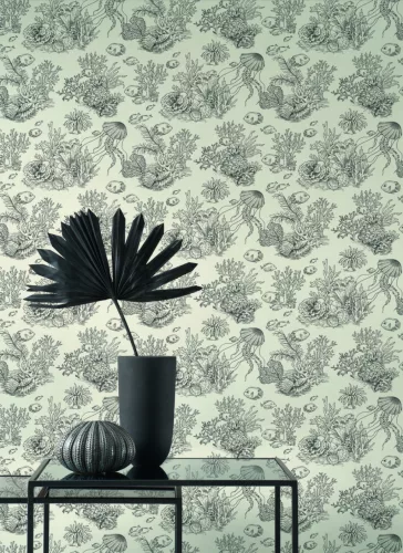 Casadeco Seaside vlies, vinyl anyagú, beige, fekete színű, tenger, halas, Modern tapéta