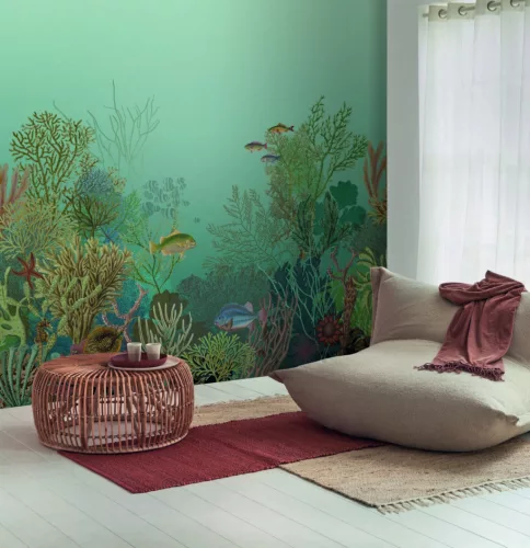 Casadeco Seaside vlies anyagú, barna, zöld, kék színű, tenger, halas, Modern poszter