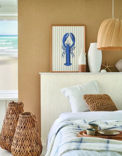 Casadeco Seaside vlies, vinyl anyagú, beige, fehér, kék színű, tenger, csíkos, Modern poszter