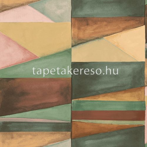Decoprint Soleado vlies, vinyl anyagú zöld, sárga, rózsaszín, barna színű geometriai modern tapéta