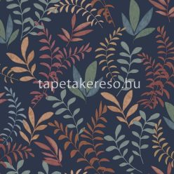   Decoprint Soleado vlies, vinyl anyagú kék, barack, korall színű leveles modern tapéta