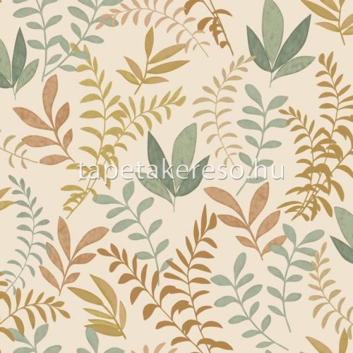 Decoprint Soleado vlies, vinyl anyagú beige, barna, zöld, mályva színű leveles modern tapéta