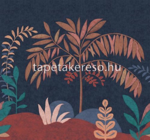 Decoprint Soleado vlies, vinyl anyagú kék, barna, barack, bordó, zöld, narancssárga színű fás modern poszter