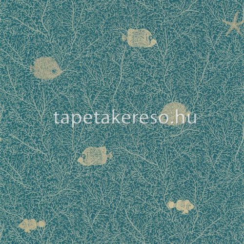 Caselio Sea You Soon vlies, vinyl anyagú türkiz, arany színű halas, tenger modern tapéta