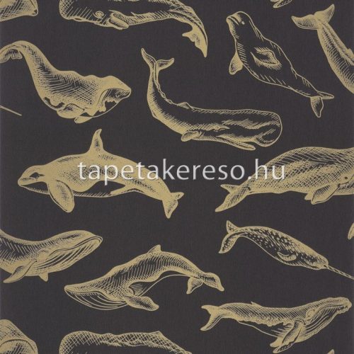 Caselio Sea You Soon vlies, vinyl anyagú fekete, arany színű halas, tenger modern tapéta