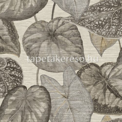 Decoprint Tahiti vlies, vinyl anyagú beige, barna, szürke színű leveles, szövethatású modern, natural tapéta