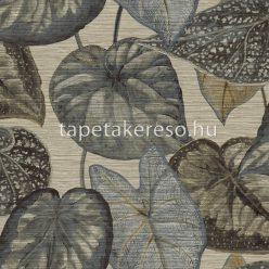   Decoprint Tahiti vlies, vinyl anyagú beige, szürke, kék színű leveles, szövethatású modern, natural tapéta