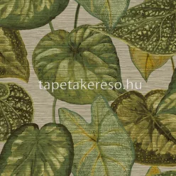   Decoprint Tahiti vlies, vinyl anyagú zöld, beige színű leveles, szövethatású modern, natural tapéta