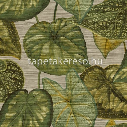 Decoprint Tahiti vlies, vinyl anyagú zöld, beige színű leveles, szövethatású modern, natural tapéta