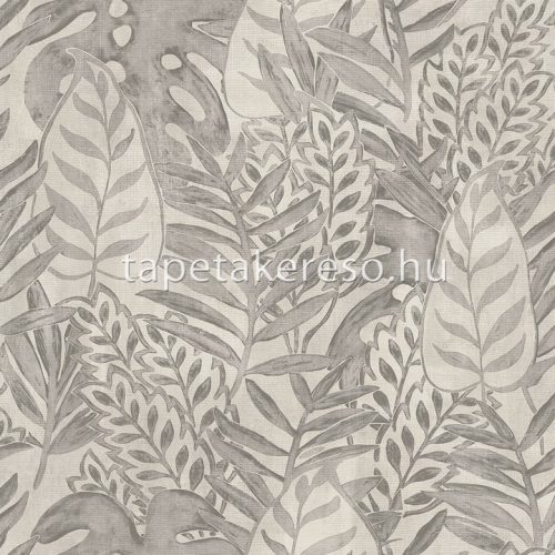 Decoprint Tahiti vlies, vinyl anyagú szürke, beige színű leveles, szövethatású modern, natural tapéta