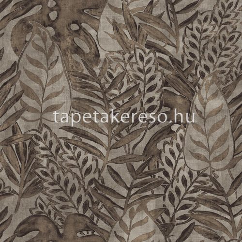 Decoprint Tahiti vlies, vinyl anyagú szürke, barna színű leveles, szövethatású modern, natural tapéta
