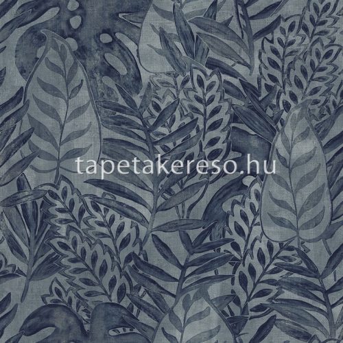 Decoprint Tahiti vlies, vinyl anyagú kék színű leveles, szövethatású modern, natural tapéta