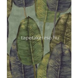   Decoprint Tahiti vlies, vinyl anyagú türkiz, zöld, barna színű leveles, szövethatású modern, natural tapéta
