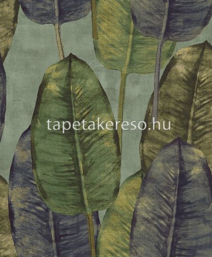 Decoprint Tahiti vlies, vinyl anyagú türkiz, zöld, barna színű leveles, szövethatású modern, natural tapéta