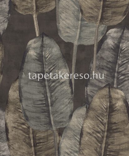 Decoprint Tahiti vlies, vinyl anyagú szürke, barna, kék színű leveles, szövethatású modern, natural tapéta