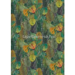   Decoprint Tahiti vlies, vinyl anyagú zöld, sárga, szürke, barna színű textilhatású, leveles modern, natural poszter