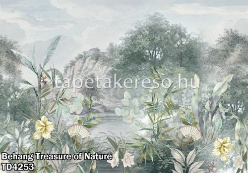 Behang Expresse Treasure of Nature vlies anyagú zöld, sárga, szürke színű növényes, leveles, virágos, fás modern, natural poszter