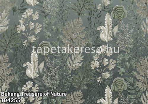 Behang Expresse Treasure of Nature vlies anyagú szürke, zöld, barna színű leveles modern, natural poszter
