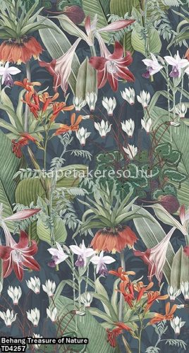 Behang Expresse Treasure of Nature vlies anyagú szürke, zöld, piros, narancssárga színű virágos, növényes modern, natural poszter