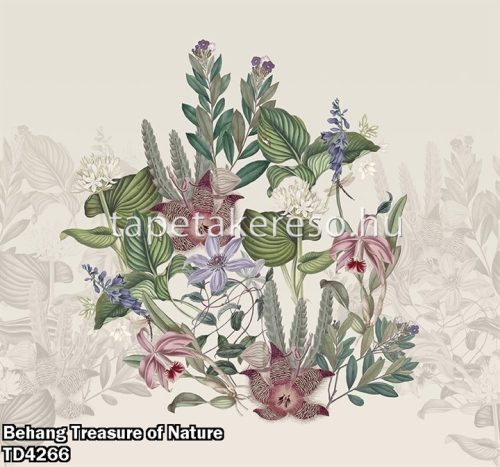 Behang Expresse Treasure of Nature vlies anyagú fehér, zöld, mályva, lila színű virágos, növényes modern, natural poszter