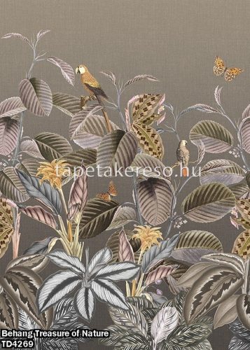 Behang Expresse Treasure of Nature vlies anyagú szürke, barna, mályva színű madaras, virágos, növényes modern, natural poszter