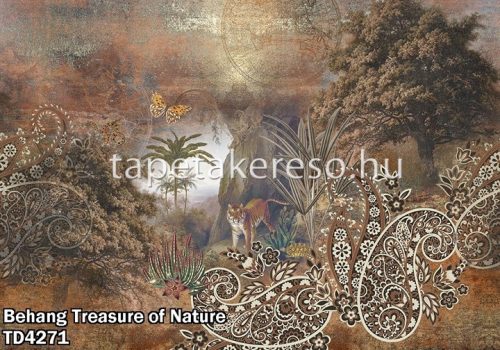 Behang Expresse Treasure of Nature vlies anyagú barna, zöld színű állatos, növényes modern, natural poszter